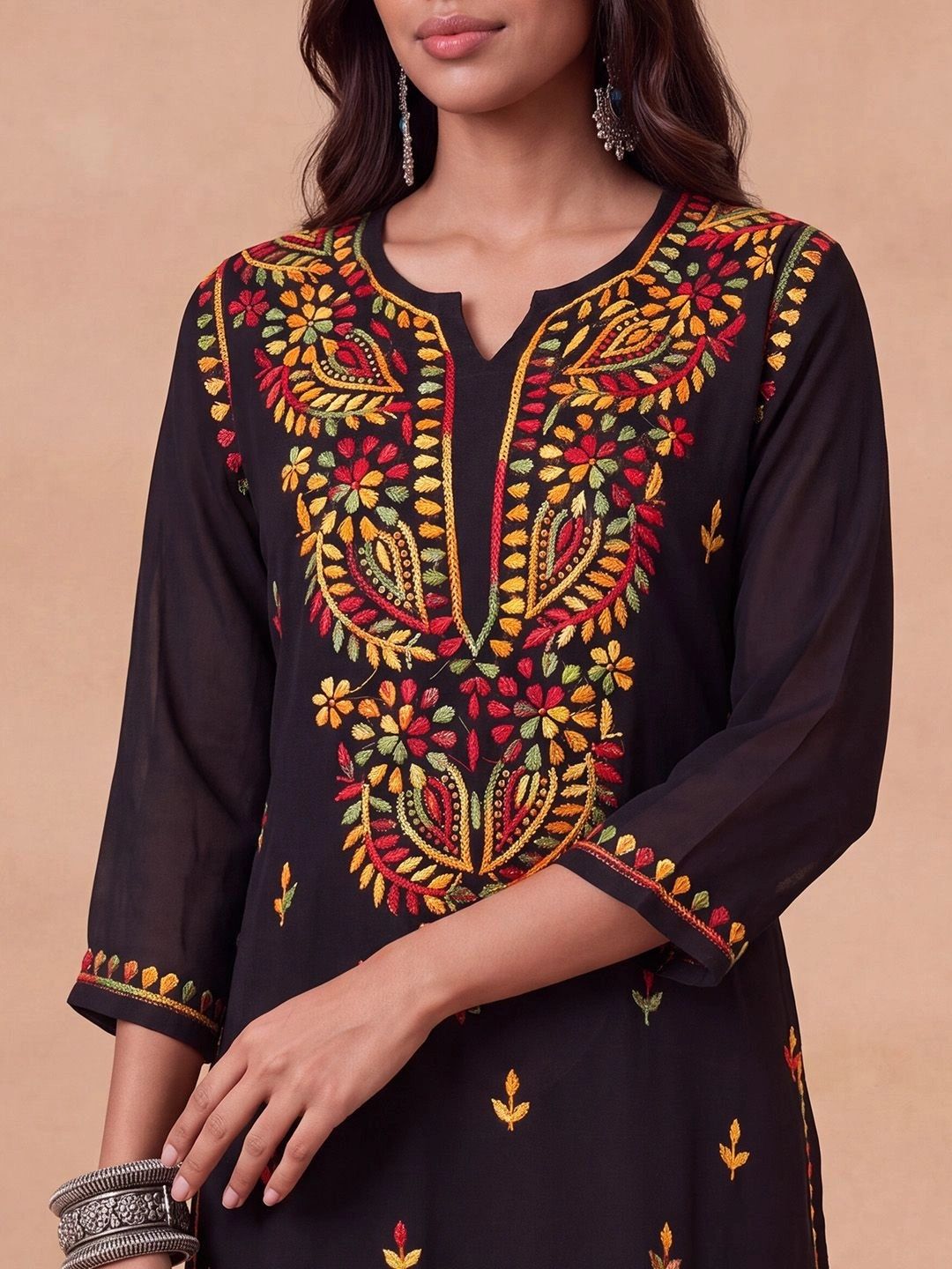 House of Chikankari Women Ethnic Motifs Embroidered Regular Thread Work Kurta with Sharara