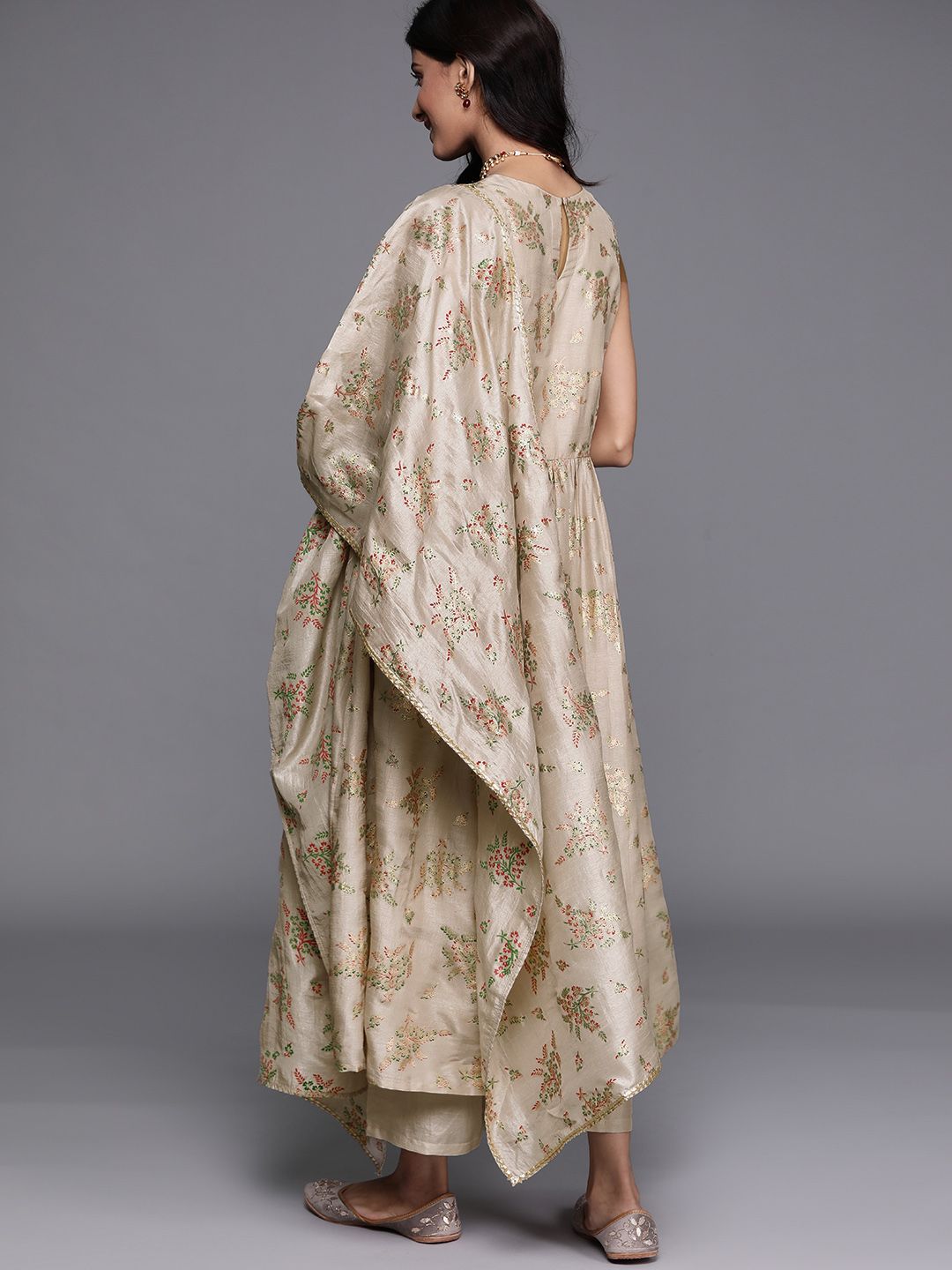 Libas Women Beige Floral Printed Regular Kurta with Palazzos & With Dupatta