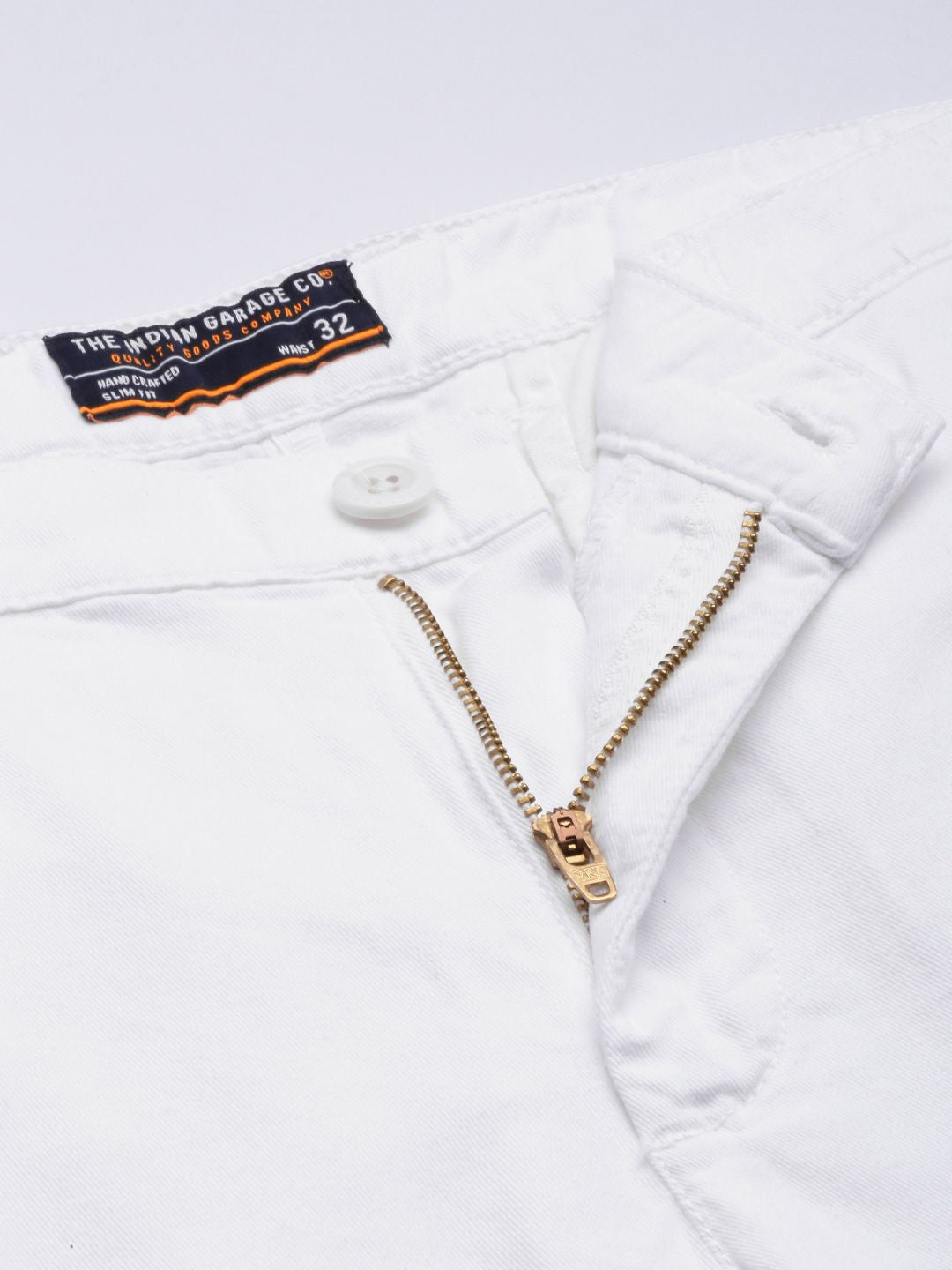 The Indian Garage Co Men White Slim Fit Cotton Chino Shorts