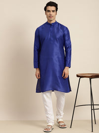 Anug by SOJANYA Men Blue Band Collar Kurta