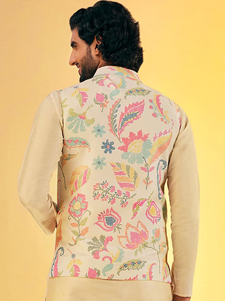 KISAH Men Printed Zari  Regular Fit Nehru Jacket