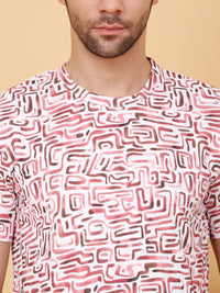 Sweet Dreams Pink & White Abstract Printed Round Neck Night suit