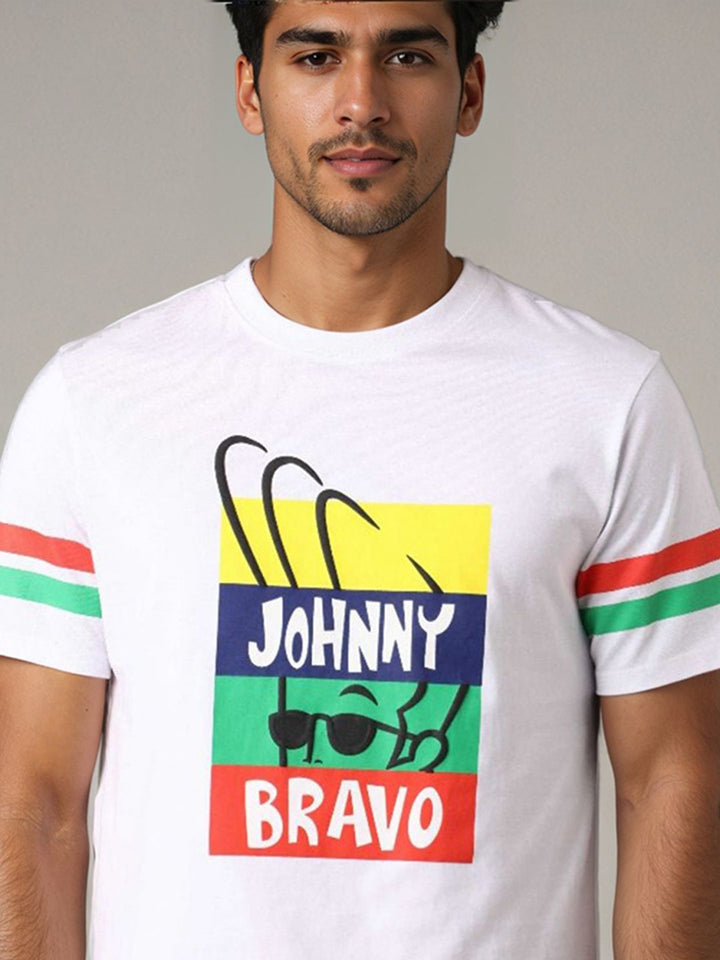 The Indian Garage Co Men Johnny Bravo Graphic Printed Round Neck Cotton Slim Fit T-shirt