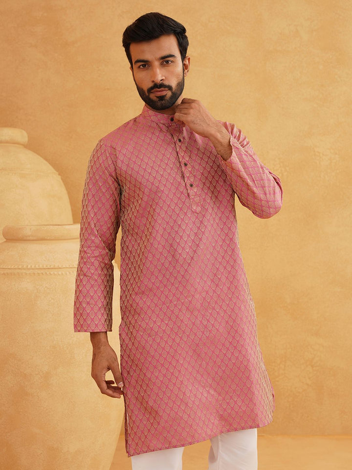 SOJANYA Ethnic Motif Woven Design Mandarin Collar Straight Kurta With Churidar