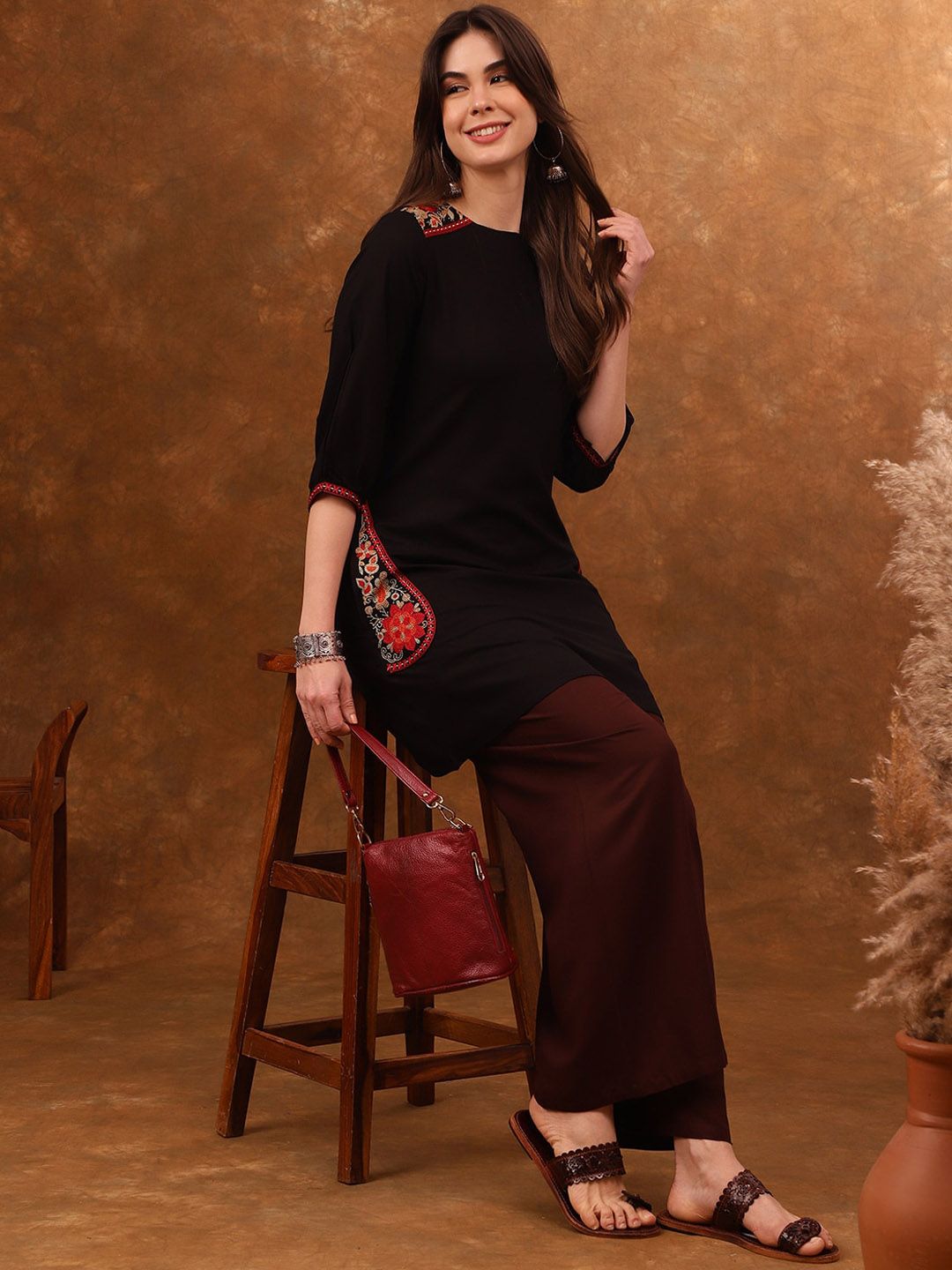 Anouk Ethnic Motifs Embroidered A-Line Kurta