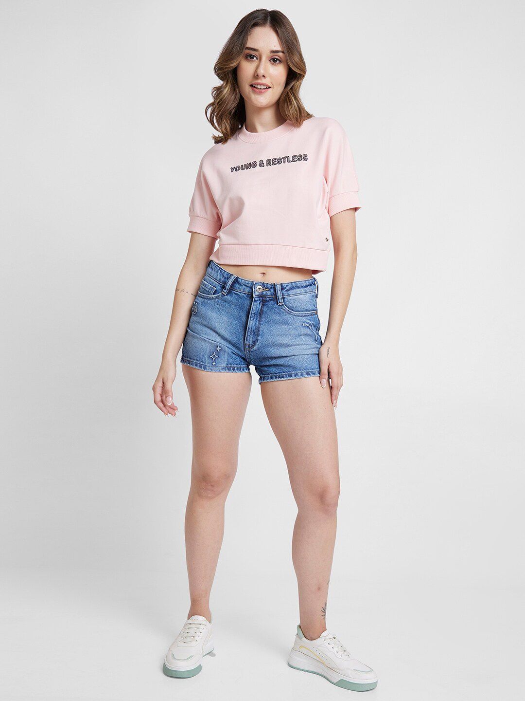 SPYKAR Typography Printed Crop Sweatshirt