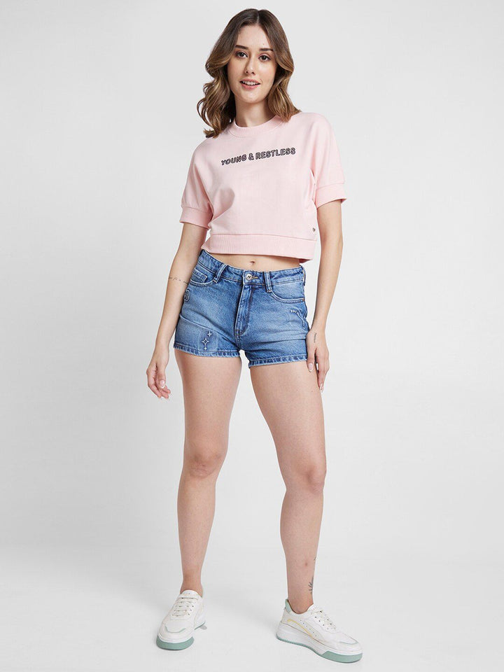 SPYKAR Typography Printed Crop Sweatshirt