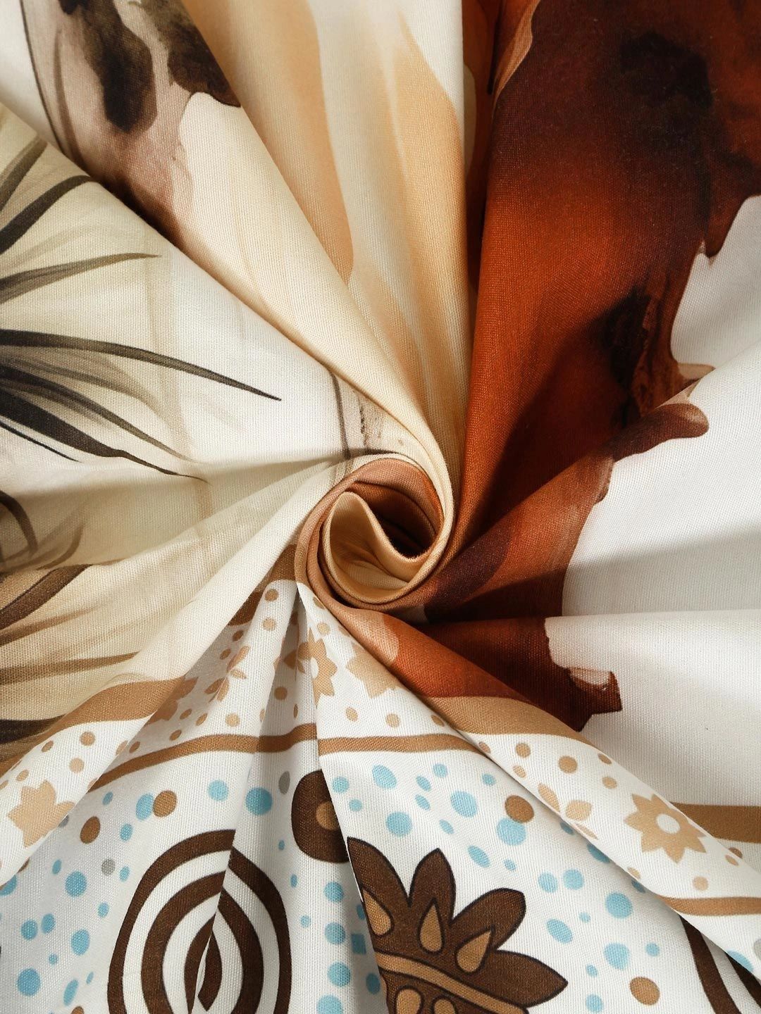 Moda Rapido X KLOTTHE Cream-Coloured & Brown Conversational 400 TC King Bedsheet with 2 Pillow Covers