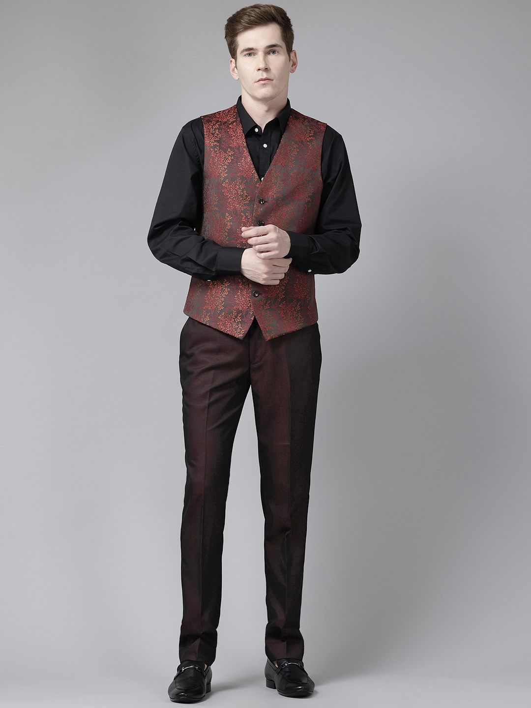 Park Avenue Self Design Super Slim Fit Single-Breasted 3-Piece Party Suit