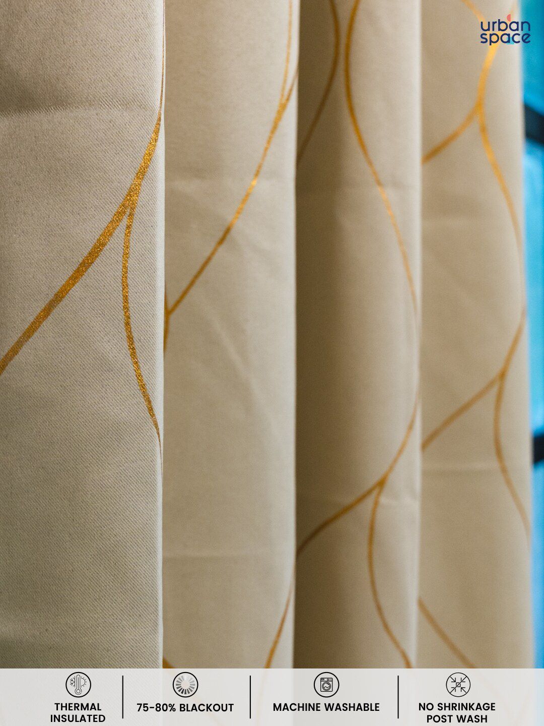 URBAN SPACE Beige & Gold-Toned Printed Black Out Long Door Curtain