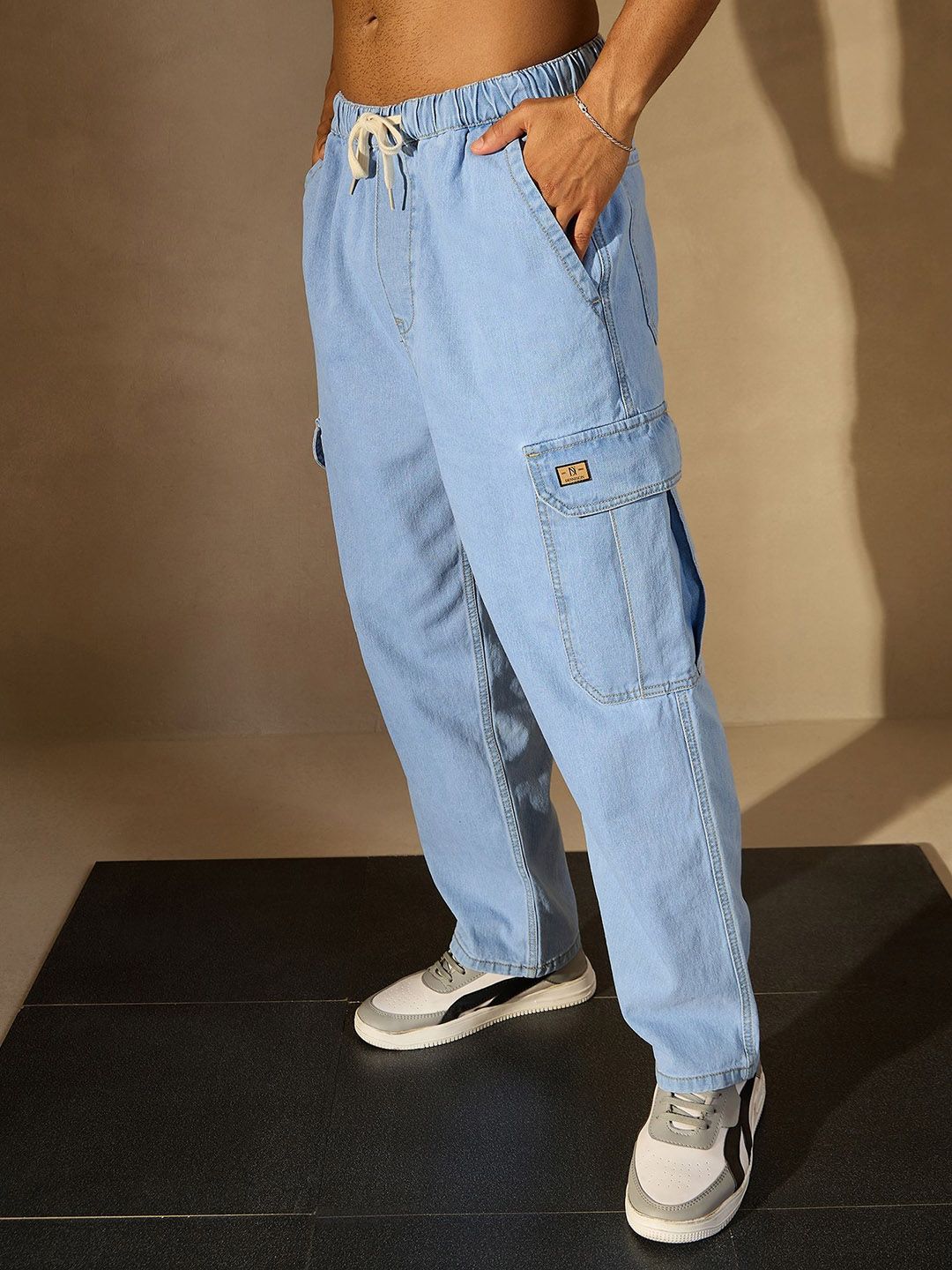 DENNISON Men Cotton High Rise Baggy Fit Cargo Jeans