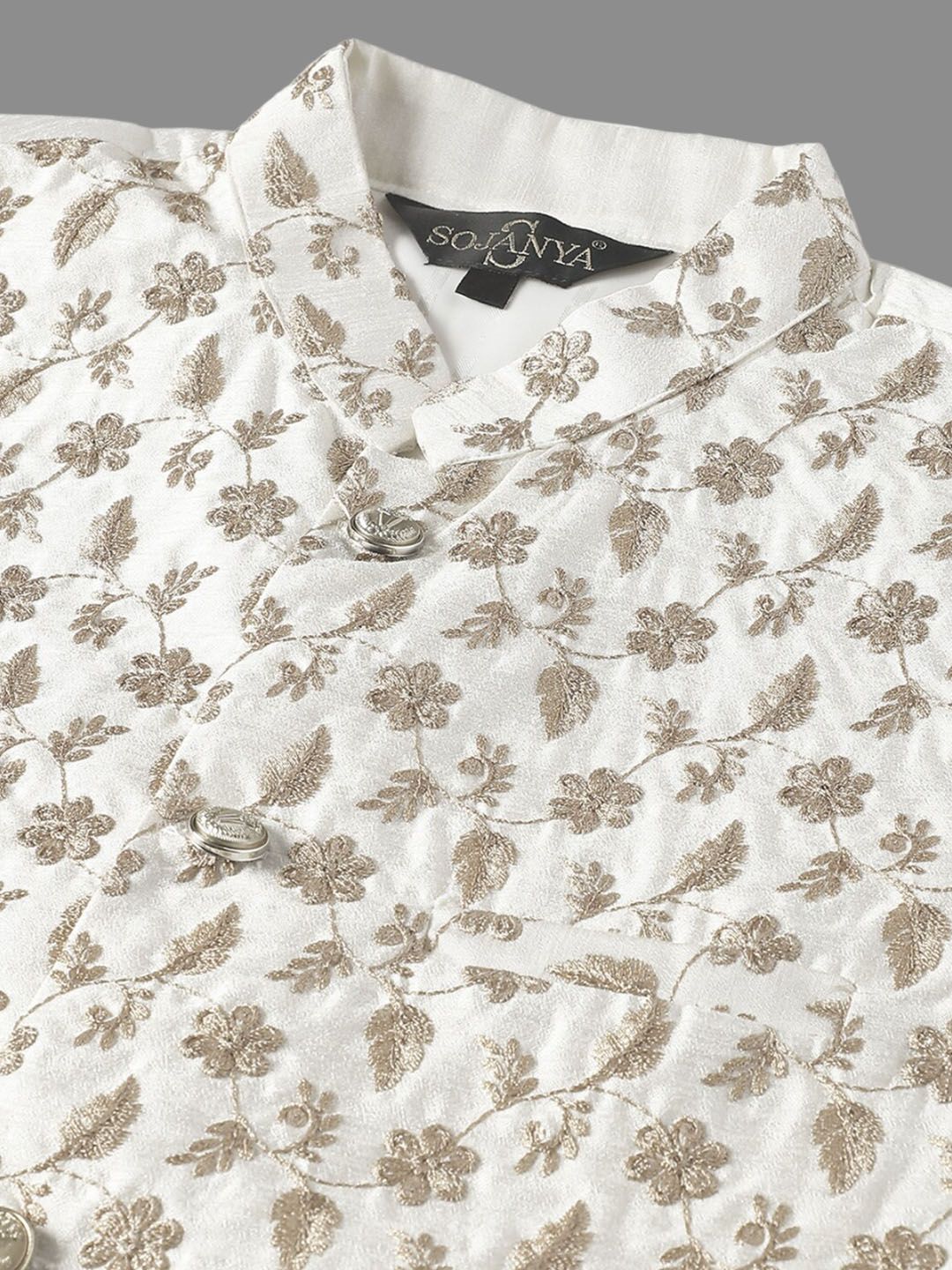 SOJANYA Men Ethnic Motifs Embroidered Pure Cotton Kurta With Pyjamas & Nehru Jacket