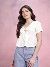 DressBerry Tie-up Detail Pleated Plunge Neck Regular Top