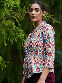 Athena Women Beige & Blue Print Top