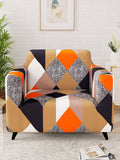Story@home Orange & Beige Printed 1 Seater Stretchable Sofa Cover With Arms