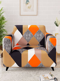 Story@home Orange & Beige Printed 1 Seater Stretchable Sofa Cover With Arms