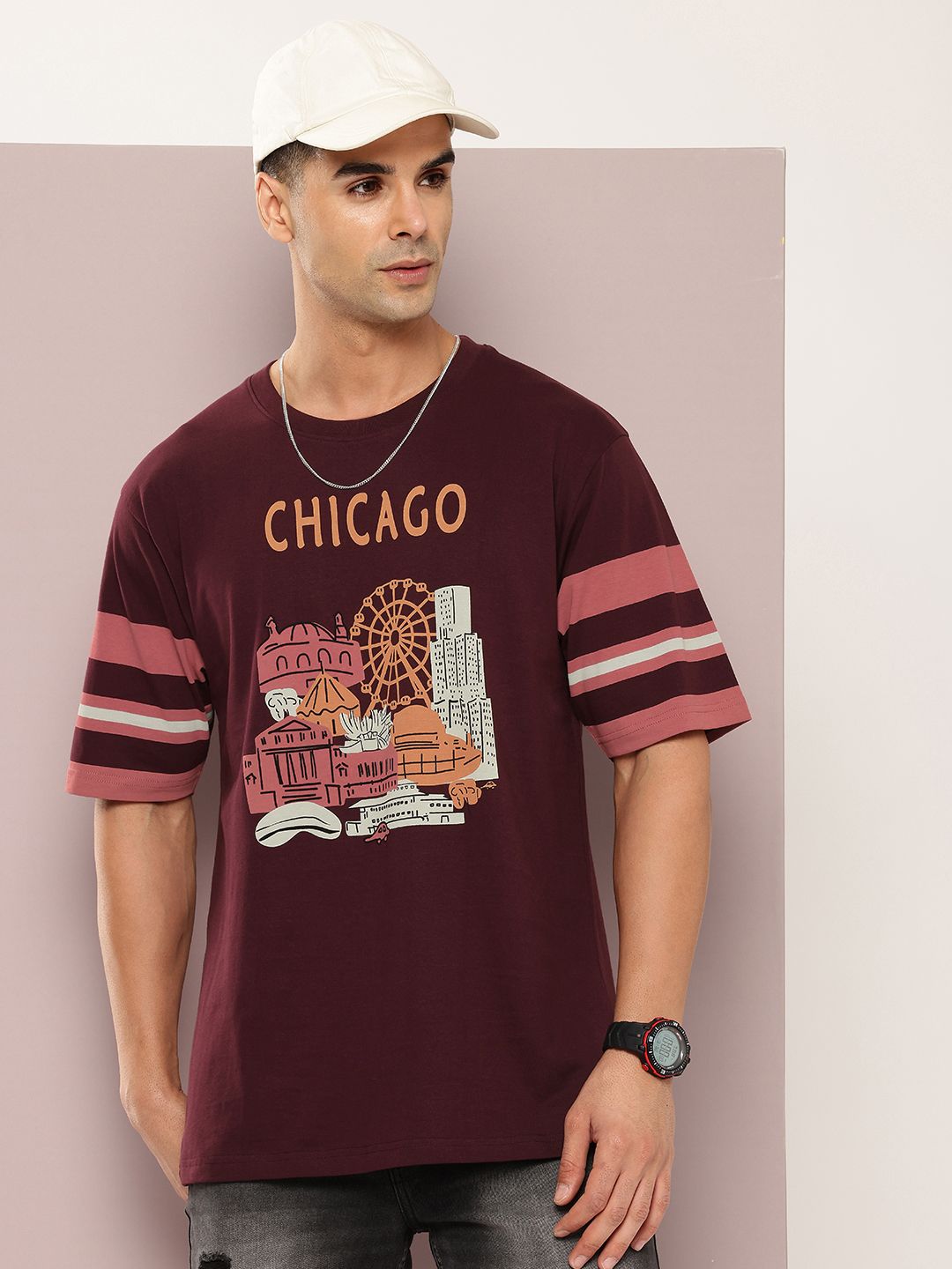 DILLINGER Men Printed Drop-Shoulder Sleeves Oversized Pure Cotton T-shirt