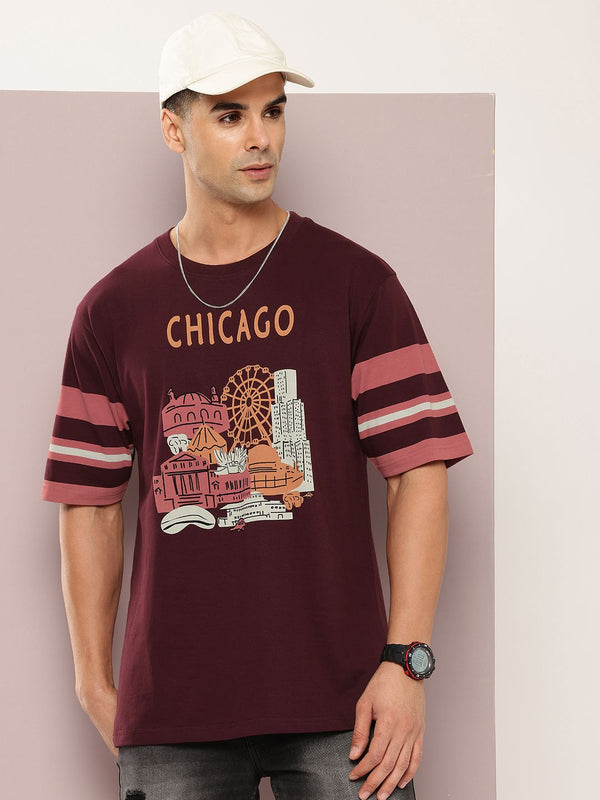 DILLINGER Men Printed Drop-Shoulder Sleeves Oversized Pure Cotton T-shirt