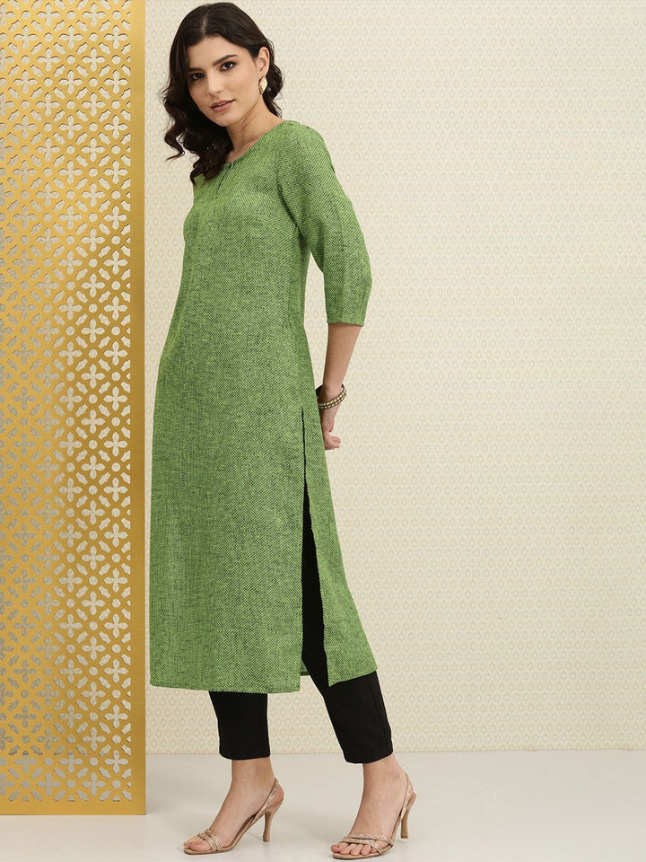 House of Pataudi Women Green & Black Keyhole Neck Kurta