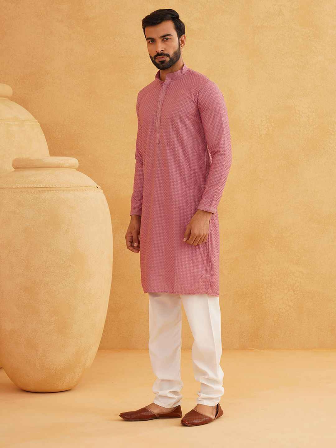 SOJANYA Kurta Pure Cotton Sulam dengan Set Pijama