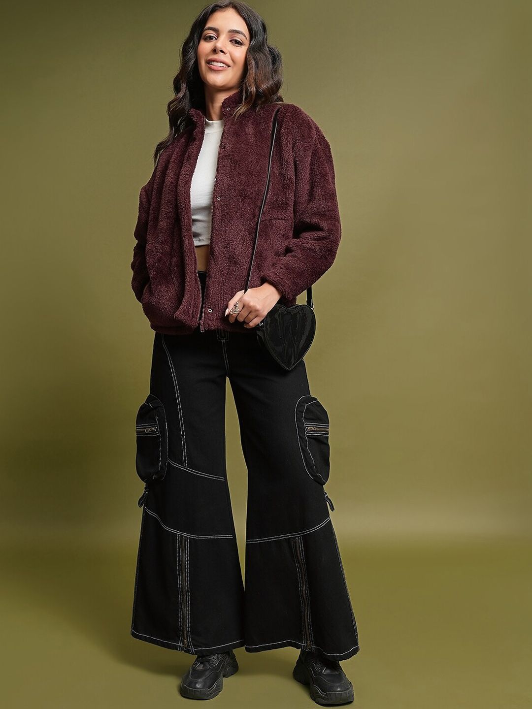 Tokyo Talkies Brown Self Design Open Front Jacket
