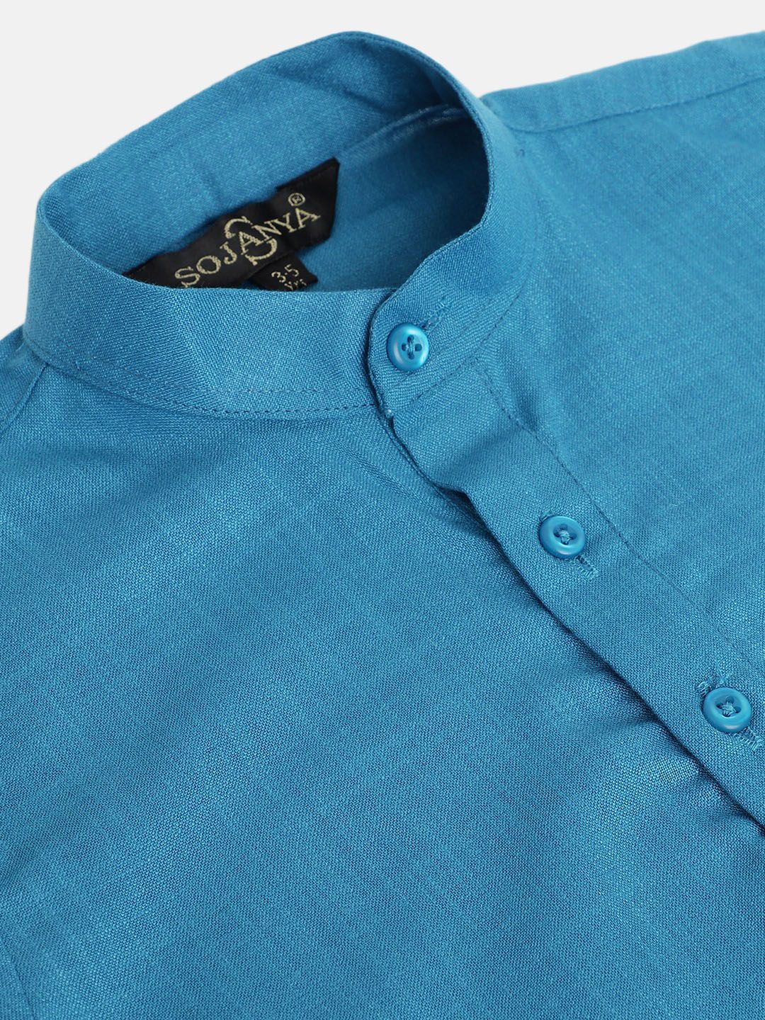 SOJANYA Boys Blue Solid Band Collar Kurta