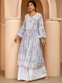 Rumah Wanita Chikankari Lengan Loceng Sulam Bunga Chikankari Kurta