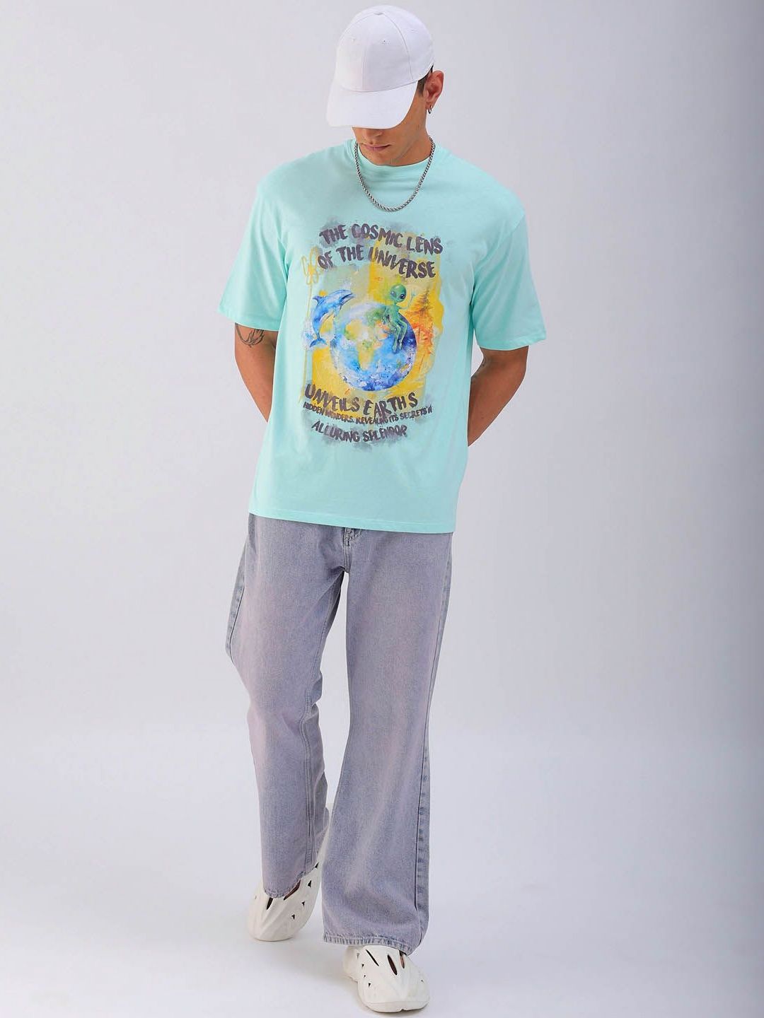 The Indian Garage Co Men Typography Printed Boxy Oversized Round Neck T-shirt