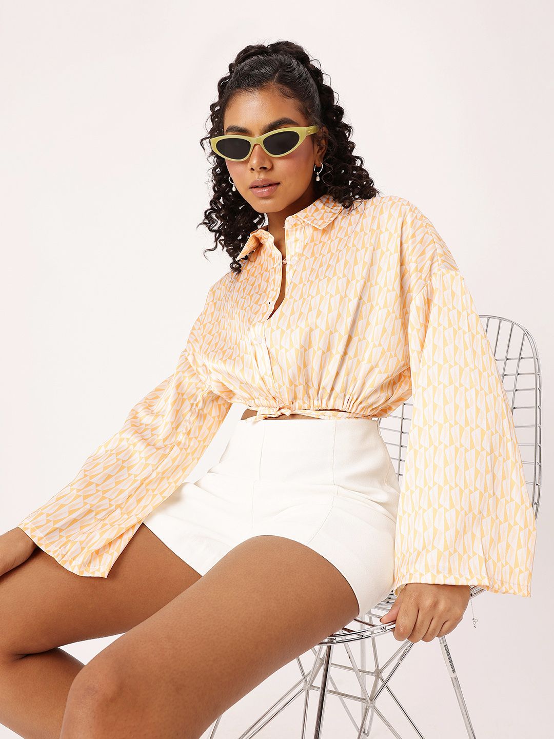 DressBerry Not-So-Basic Print Satin Blouson Crop Top