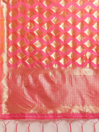 Saree mall Peach-Coloured & Gold-Toned Woven Design Zari Silk Blend Banarasi Sarees
