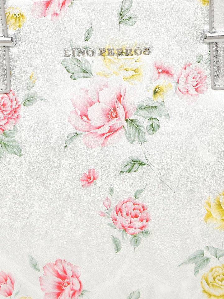 Lino Perros Silver-Toned & Pink Floral Print Shoulder Bag