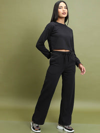 Tokyo Talkies Black Round Neck Crop Top & Trousers
