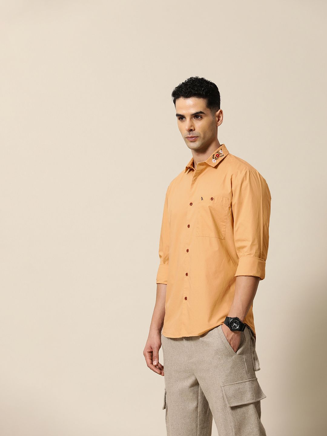 Mr Bowerbird Pure Cotton Tailored Fit Floral Embroidered Casual Shirt