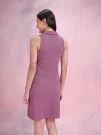 DressBerry Textured Spread Collar Sleeveless Shift Dress