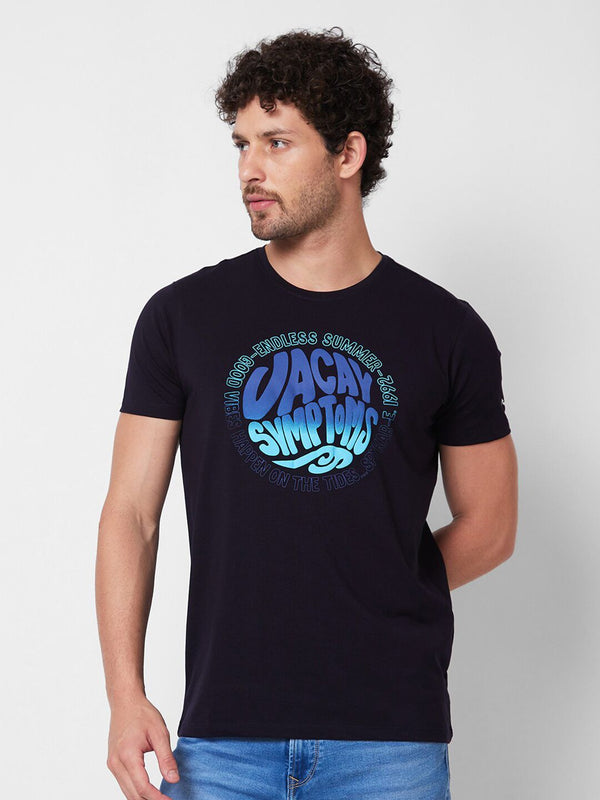 Tipografi Lengan Pendek Leher Pusingan Spykar Typography dicetak T-Shirt Kapas Slim Fit