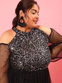 CURVY STREET Embellished Net Maxi Dress