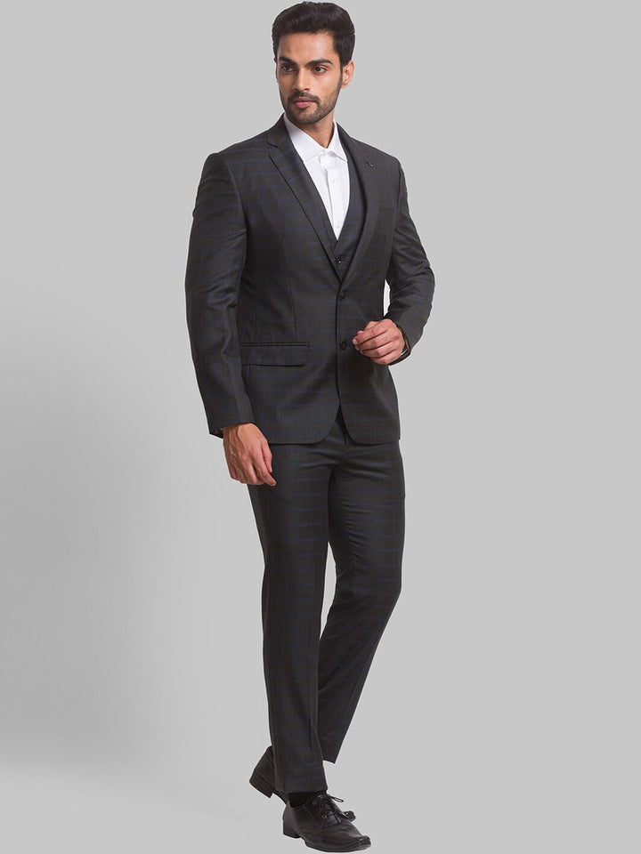 Park Avenue Men Checked Single Breasted Slim Fit 3-Peice Formal Suit