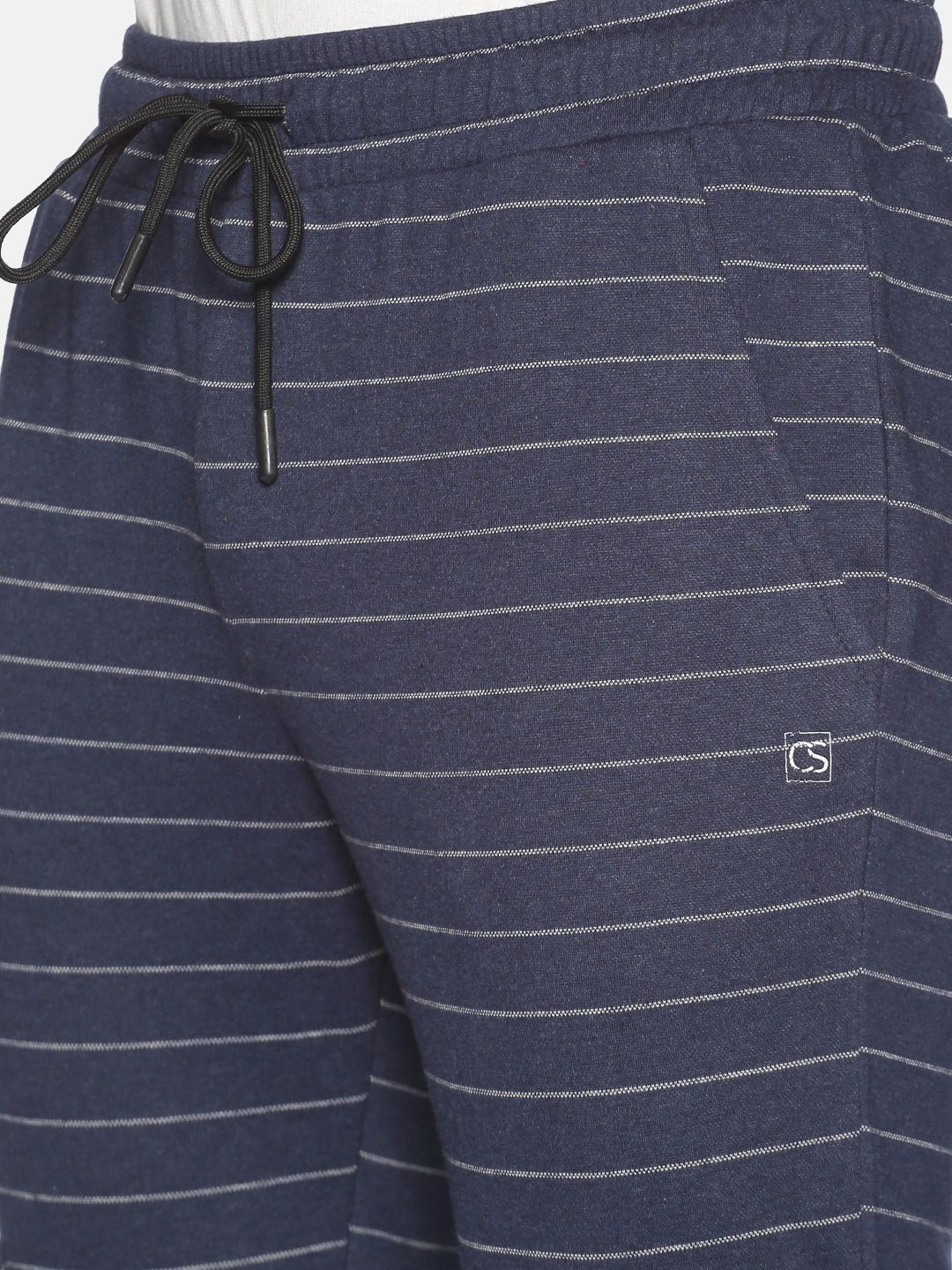 Campus Sutra Men Navy Blue & White Striped Straight-Fit Cotton Track Pants