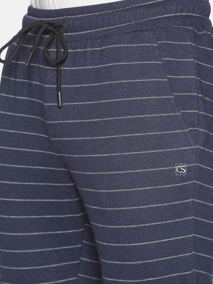 Campus Sutra Men Navy Blue & White Striped Straight-Fit Cotton Track Pants