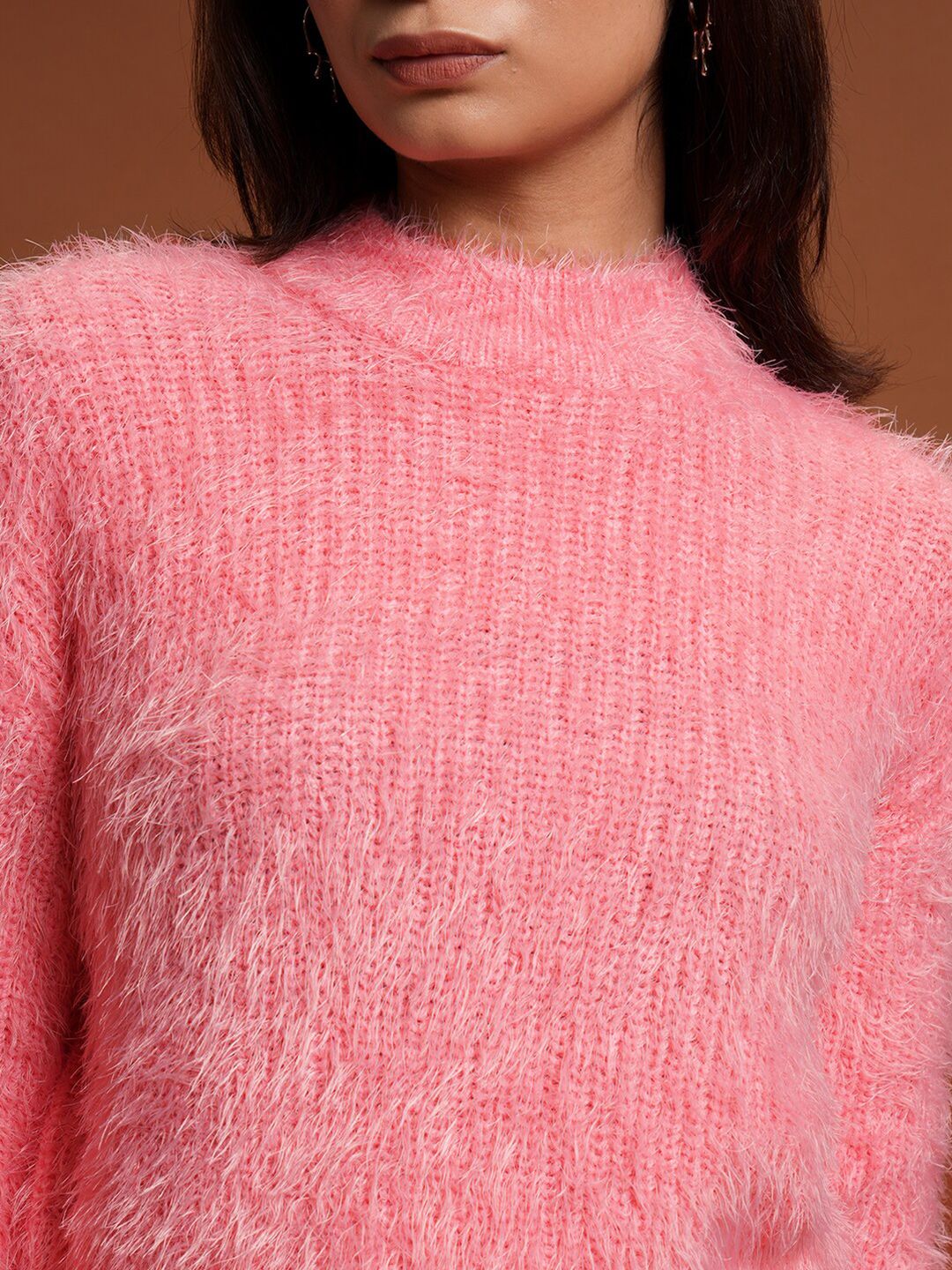 Tokyo Talkies Pink Self Design Acrylic Pullover