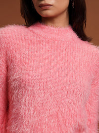 Tokyo Talkies Pink Self Design Acrylic Pullover