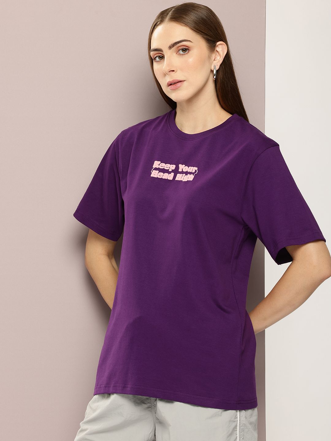 DILLINGER Women Typography Printed Embossed Oversized T-shirt