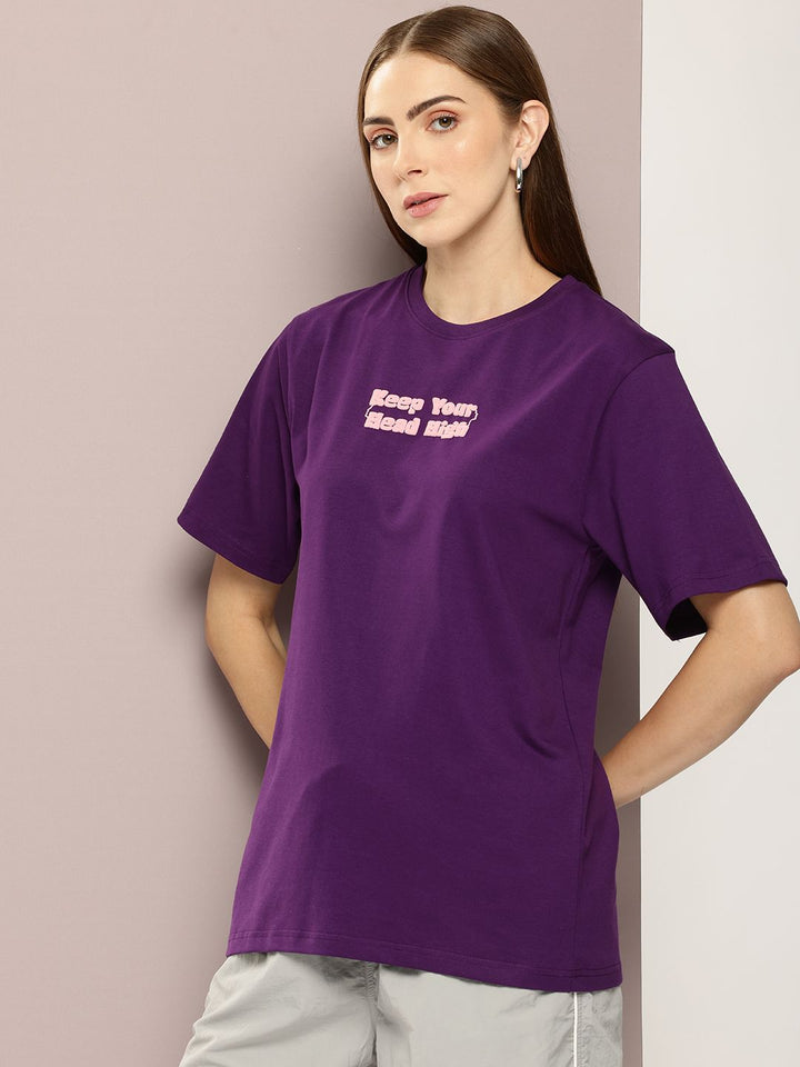 DILLINGER Women Typography Printed Embossed Oversized T-shirt