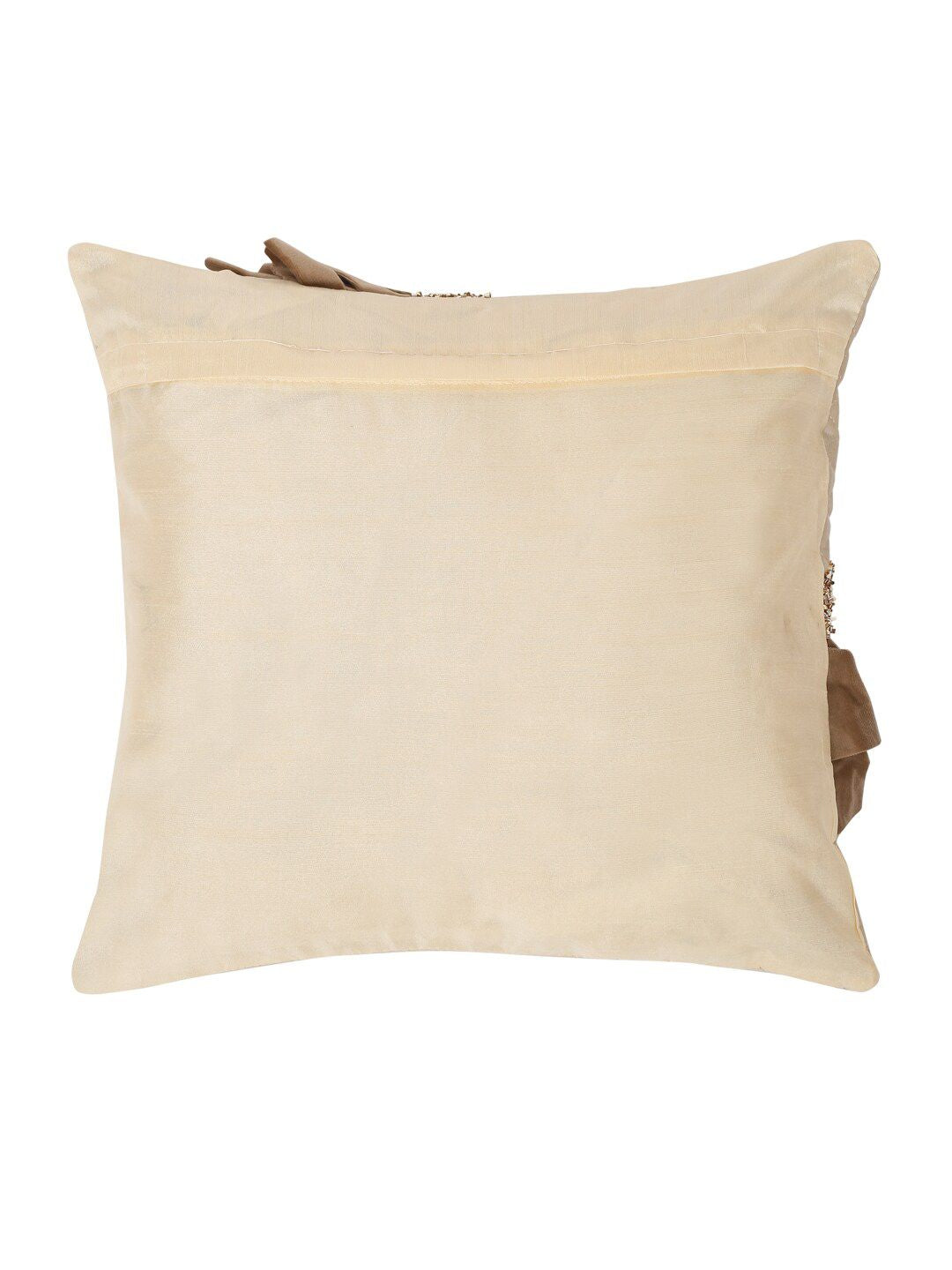 HOSTA HOMES Cream-Coloured & Brown 2 Pieces Embellished Square Cushion Covers