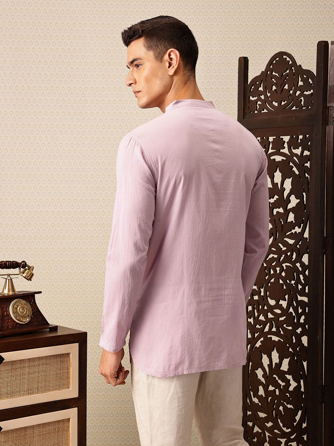 House of Pataudi Yoke Chikankari hand embroidered jashn Pure Cotton short kurta