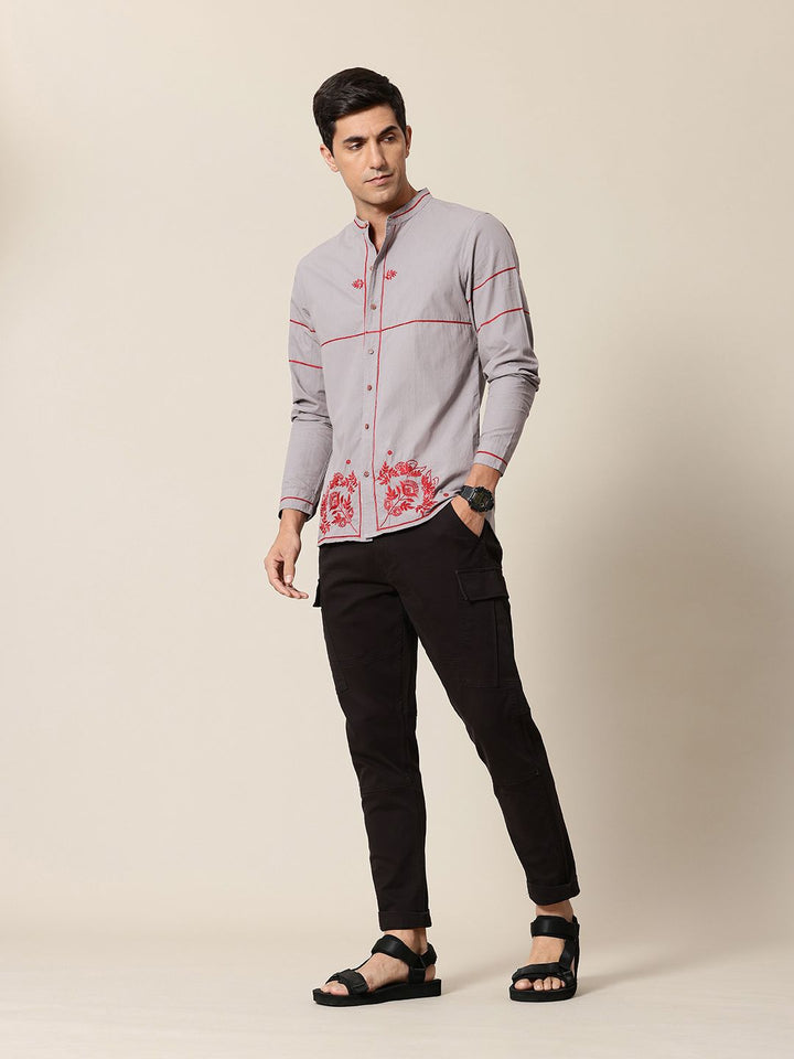 Mr Bowerbird Pure Cotton Floral Embroidered Tailored Fit Opaque Casual Shirt