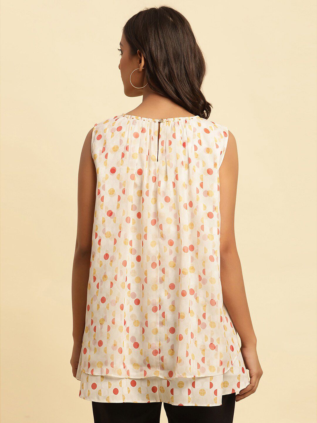 W Polka Dots Printed Layered Pure Cotton Top