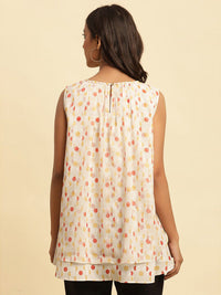 W Polka Dots Printed Layered Pure Cotton Top