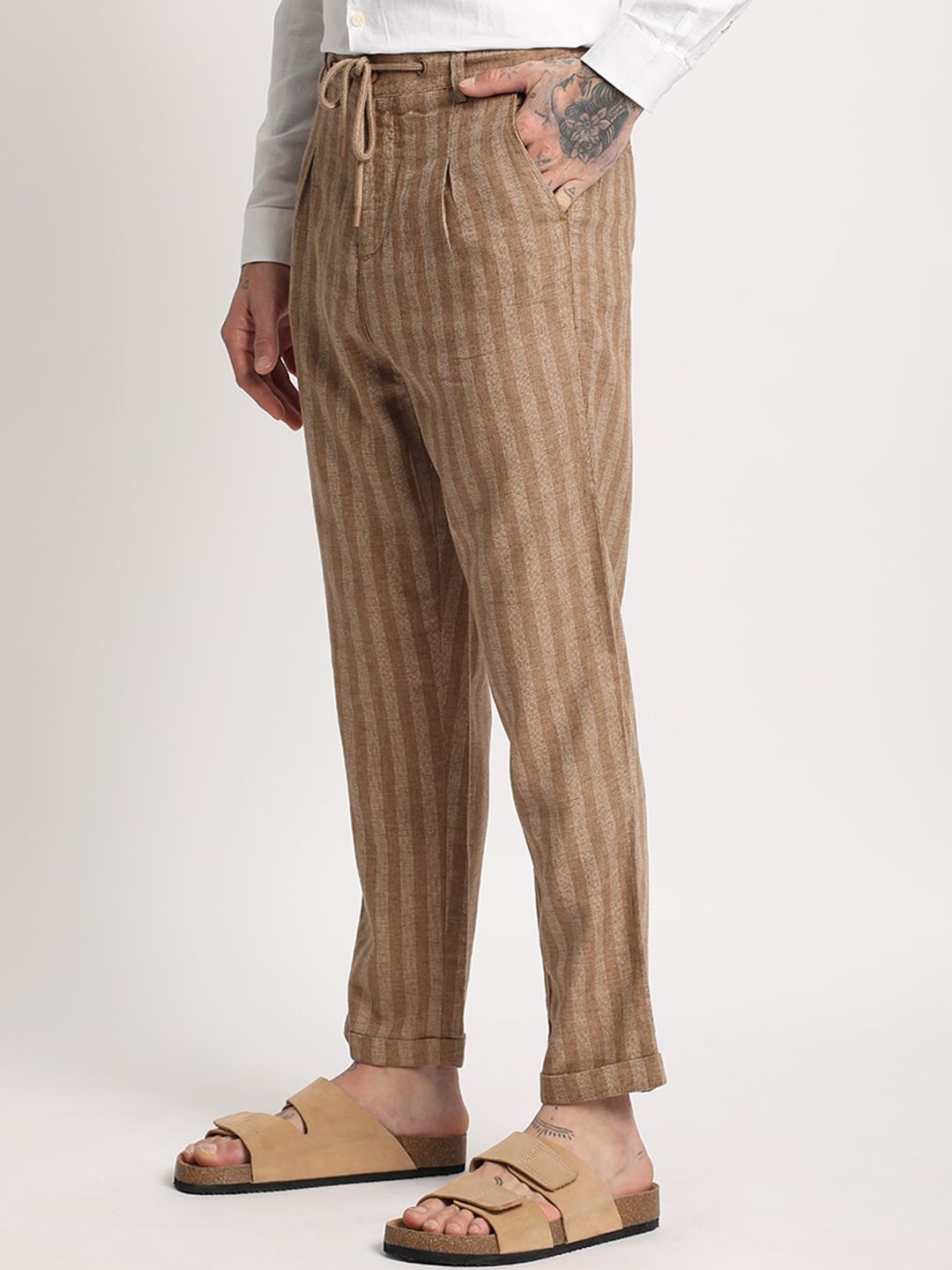 THE BEAR HOUSE Men Striped Tapered Fit Trousers