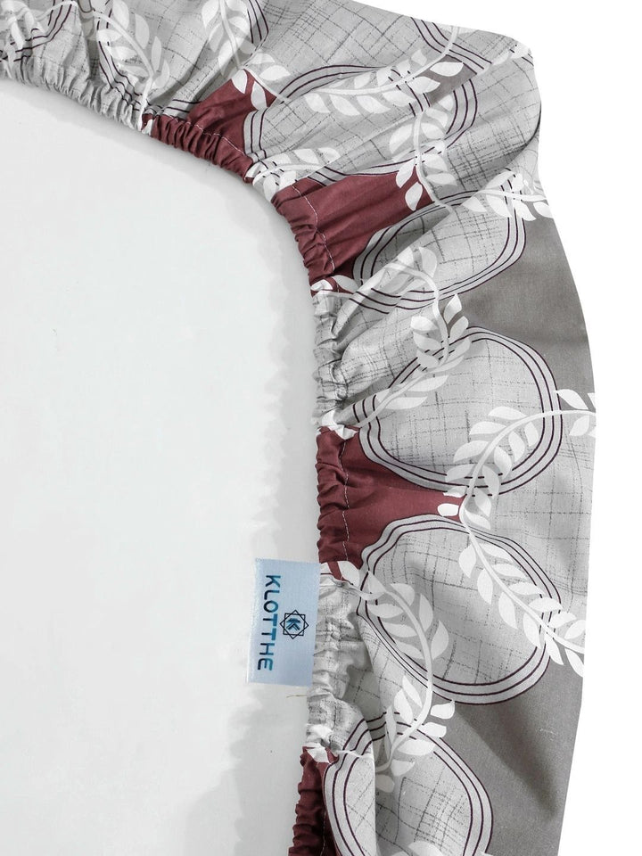 Moda Rapido X KLOTTHE Grey & Maroon Geometric 400 TC Single Bedsheet with 1 Pillow Covers